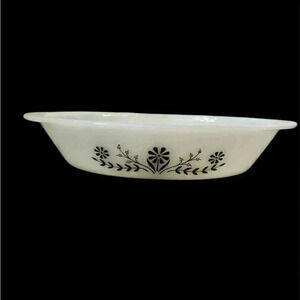Glasbake Vintage 1960s Divided Casserole Dish 12" White With Green Floral Motif